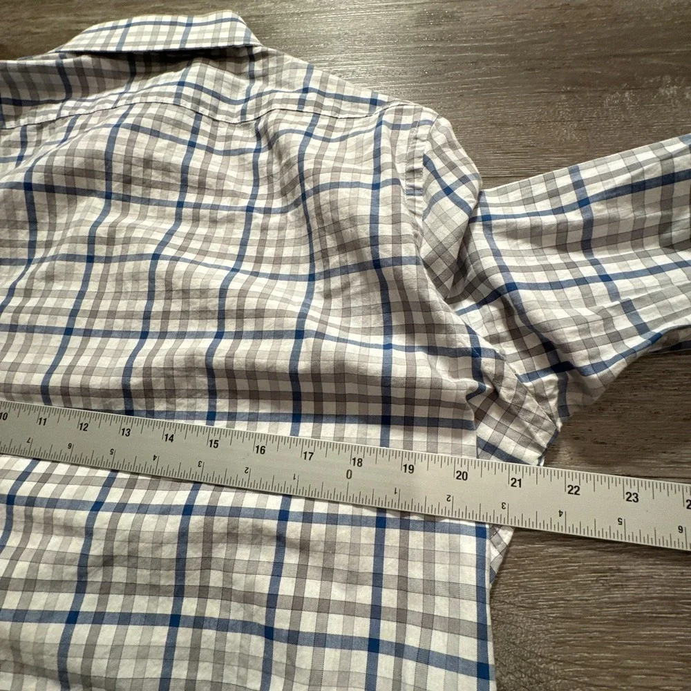 Express Shirt Mens M Blue Grey 100% Cotton Plaid Modern Fit Business Casual Prep